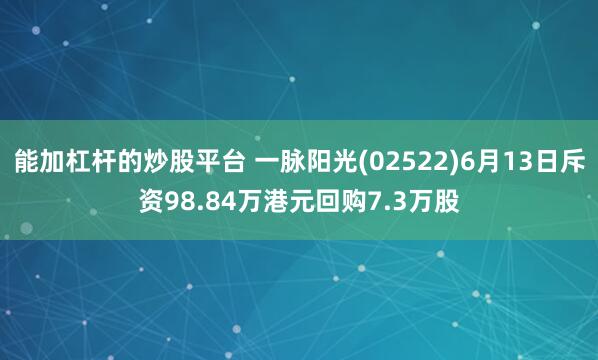 能加杠杆的炒股平台 一脉阳光(02522)6月13日斥资98.84万港元回购7.3万股